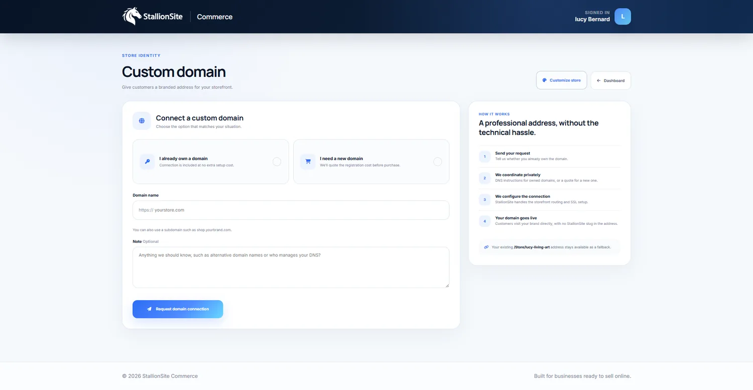 Custom domain connection request