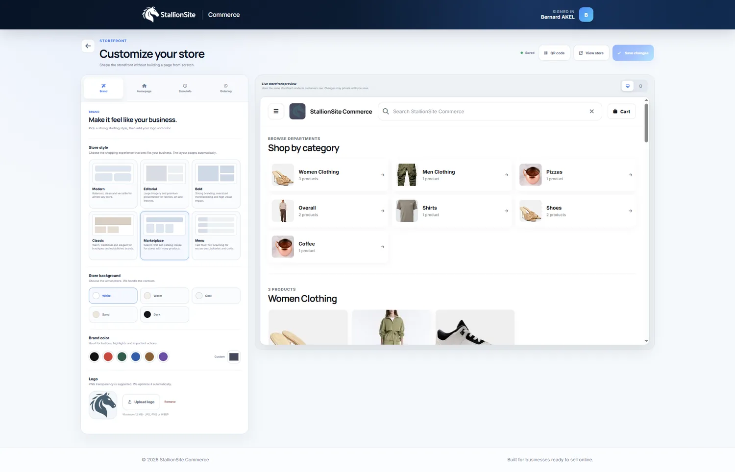 Customize your online store with a live storefront preview