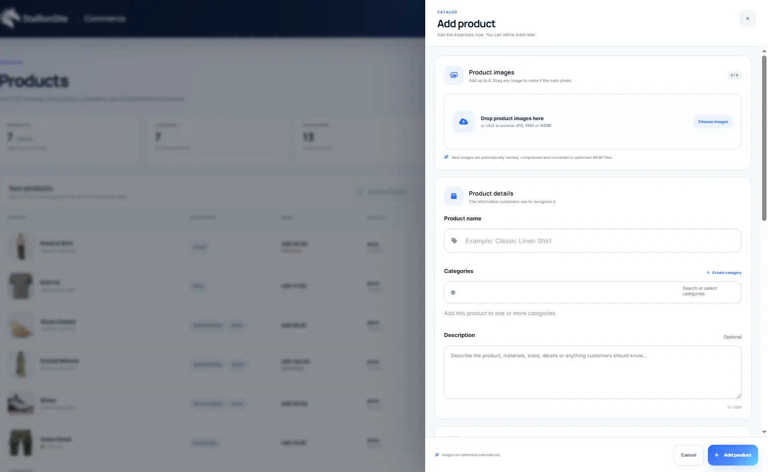 Add product drawer in StallionSite Commerce