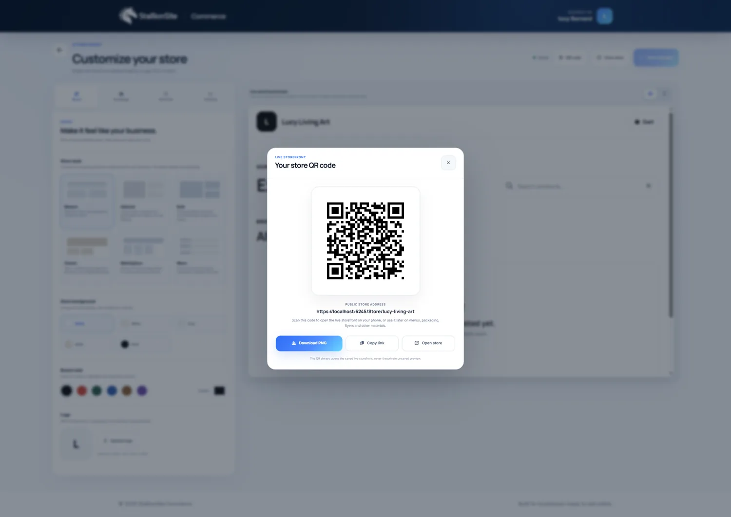 Downloadable storefront QR code